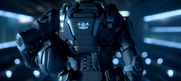 Man with armor of civilian defence force in star citizen.